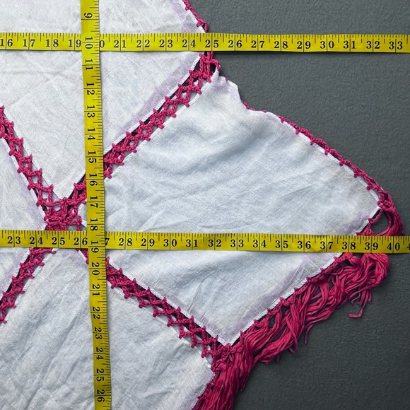 Boho Women Crochet Fringe Handkerchief Top White Pink One Size Festival - Picture 7 of 10